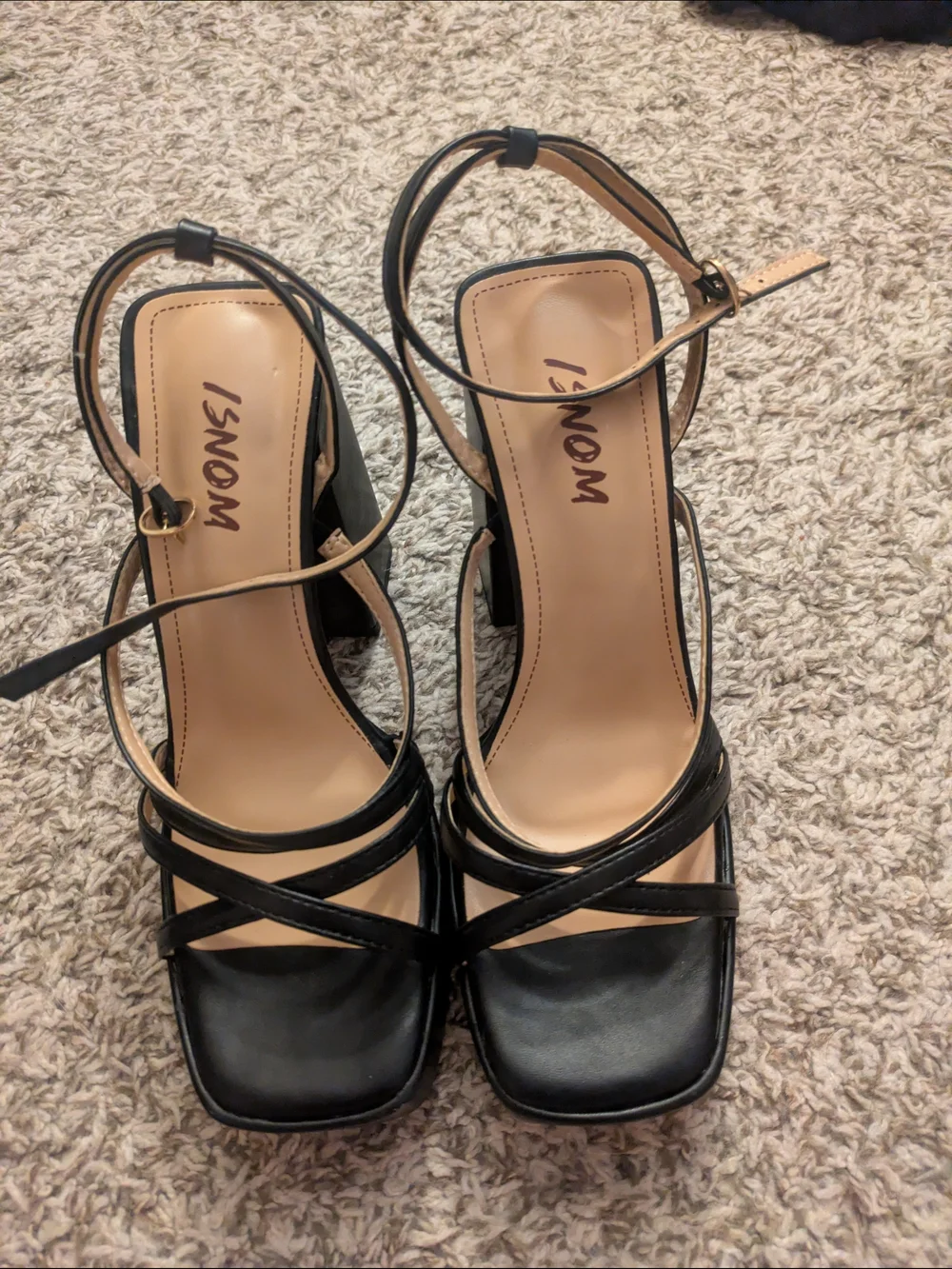Isnom Chunky Strappy Platform Block Heels